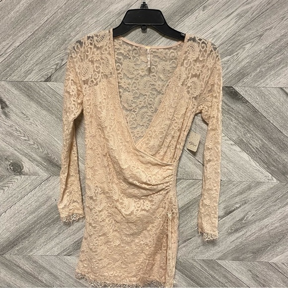 Free People | Pearl Lace long Sleeve Dress Champagne Toast Size XS NEW - Picture 5 of 10